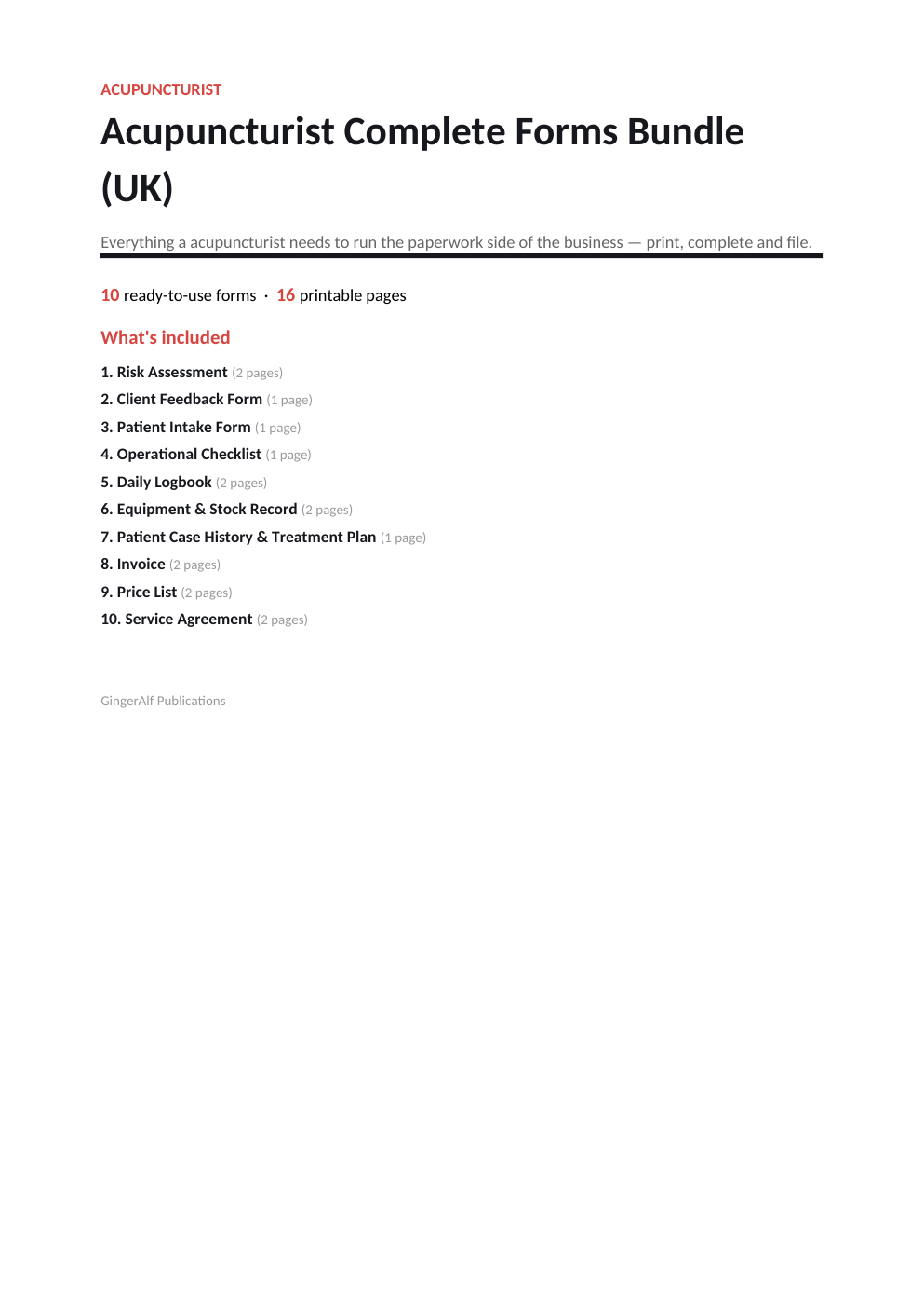 Acupuncturist Complete Forms Bundle (UK) — preview