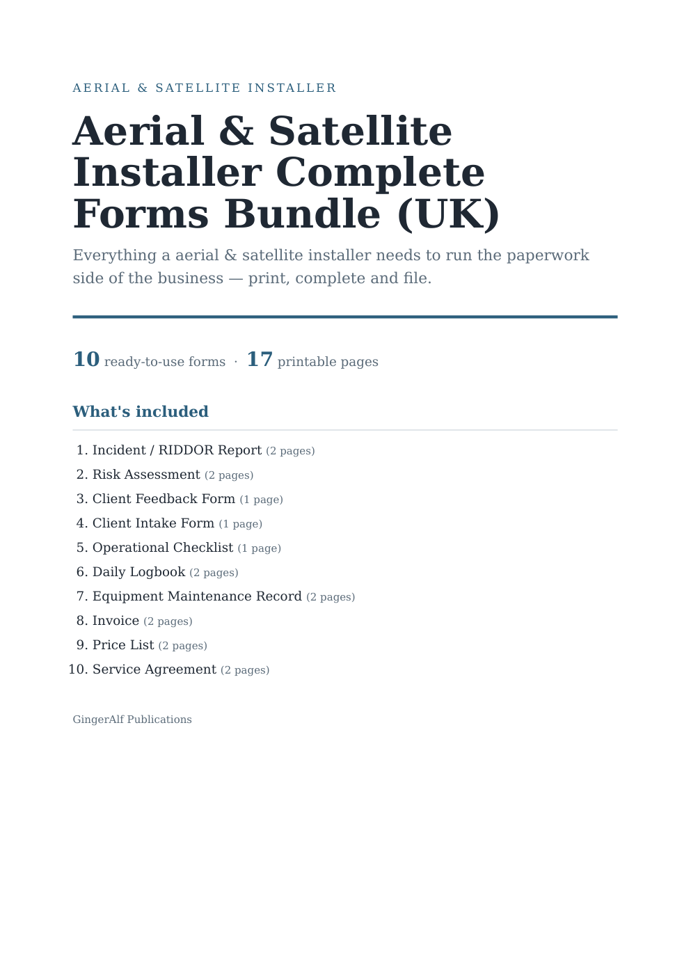 Aerial & Satellite Installer Complete Forms Bundle (UK) — preview