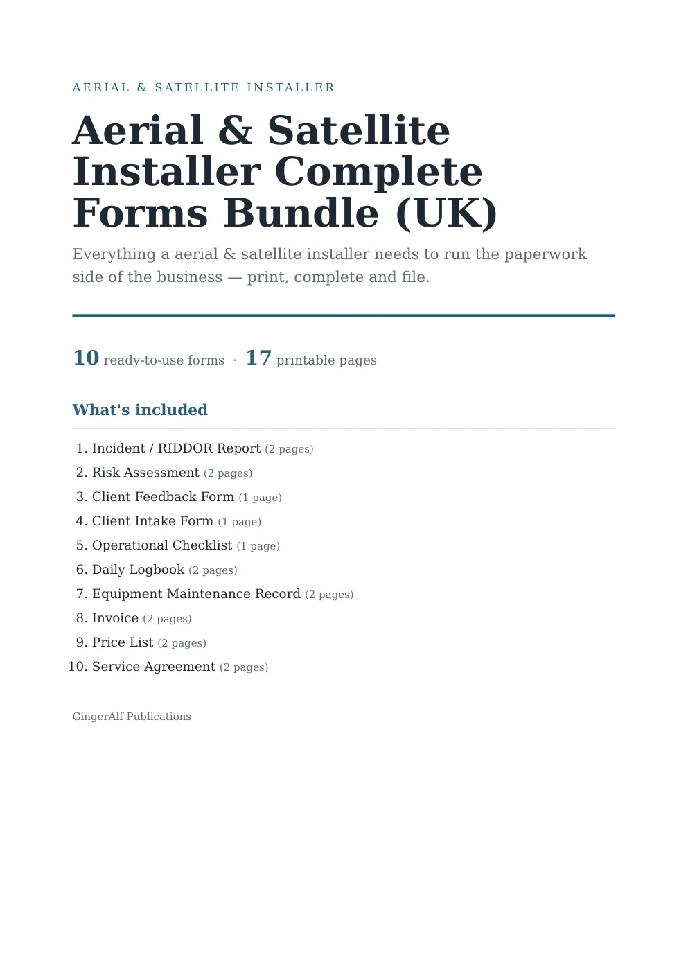 Aerial & Satellite Installer Complete Forms Bundle (UK) preview