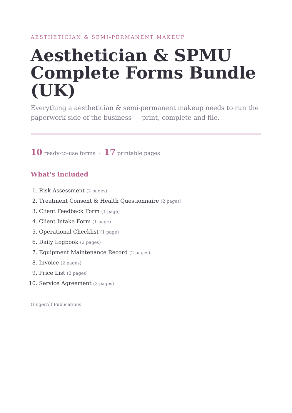 Aesthetician & SPMU Complete Forms Bundle (UK) — preview