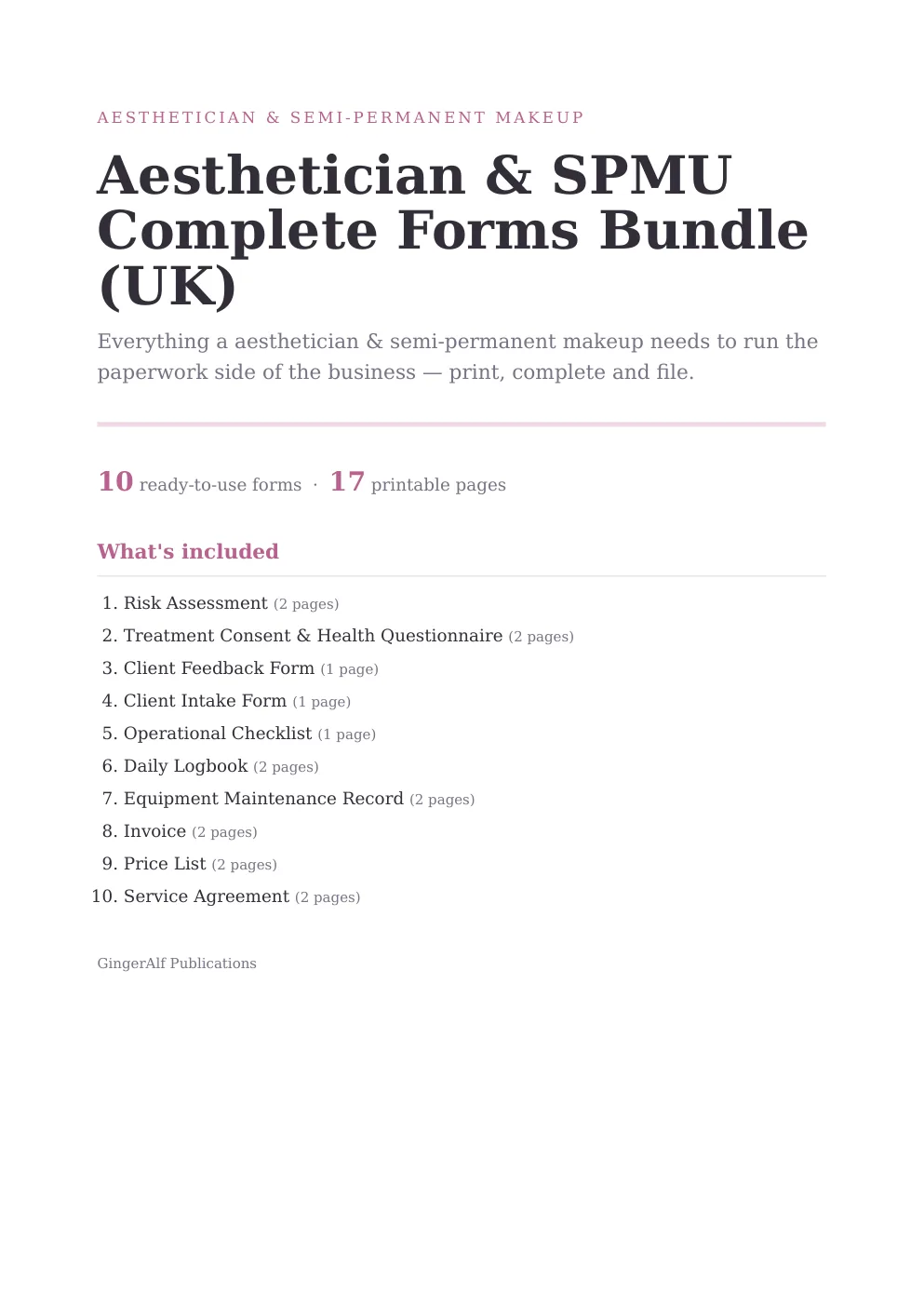 Aesthetician & SPMU Complete Forms Bundle (UK) preview