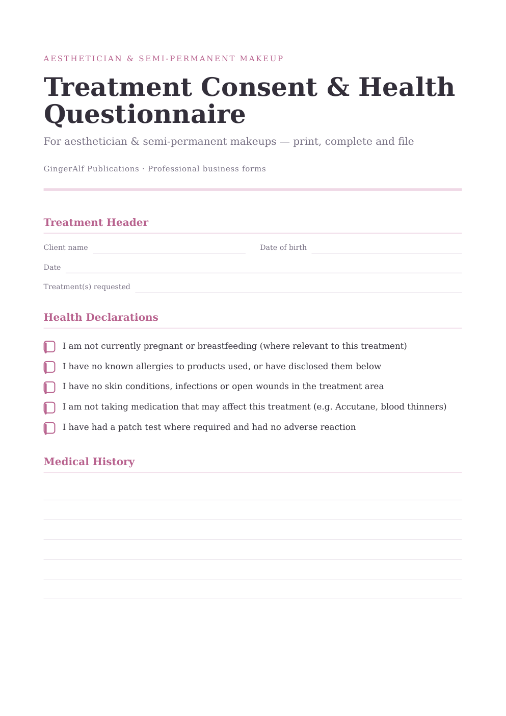 Aesthetician & SPMU Complete Forms Bundle (UK) preview 3