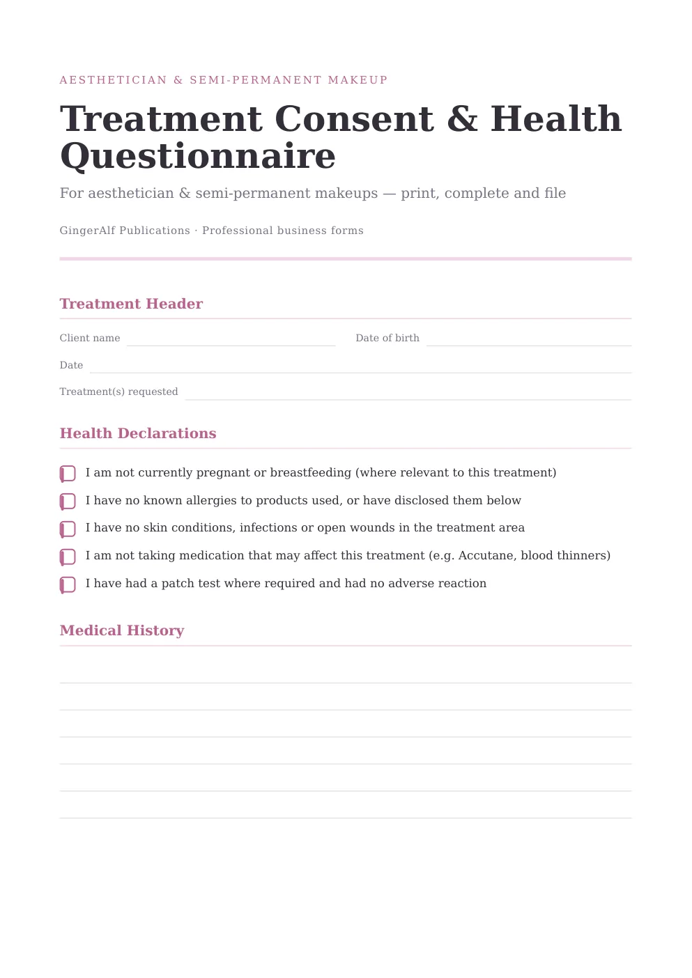 Aesthetician & SPMU Complete Forms Bundle (UK) preview 3