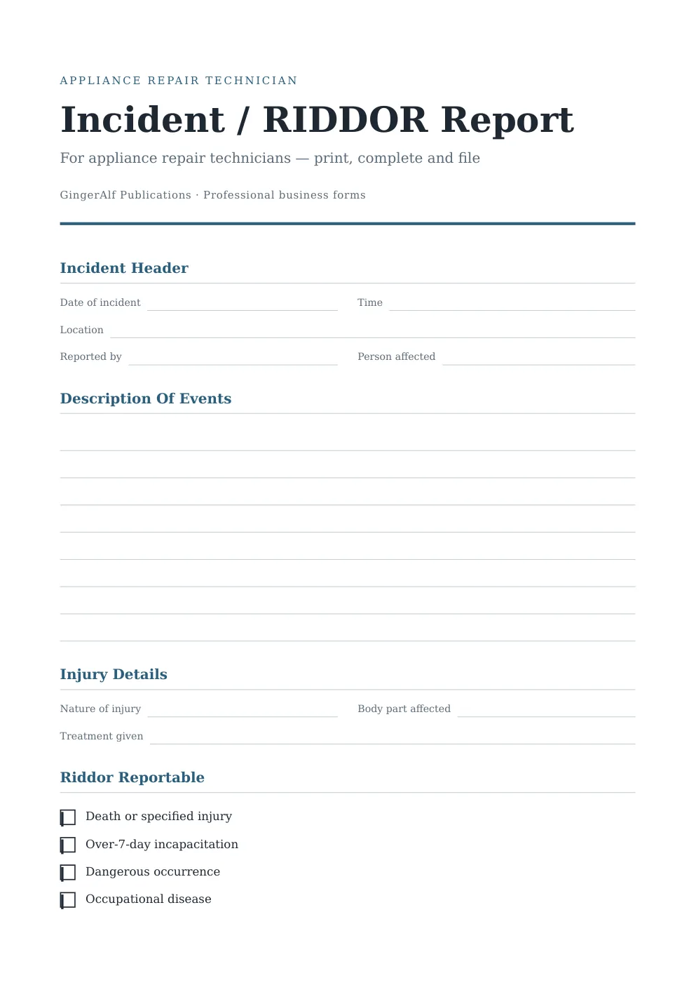 Appliance Repair Technician Complete Forms Bundle (UK) preview 2