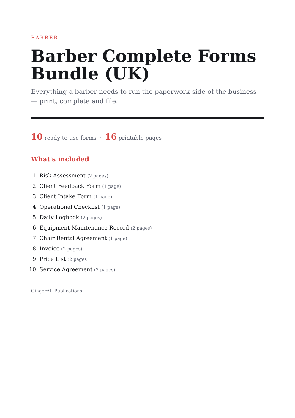 Barber Complete Forms Bundle (UK) — preview