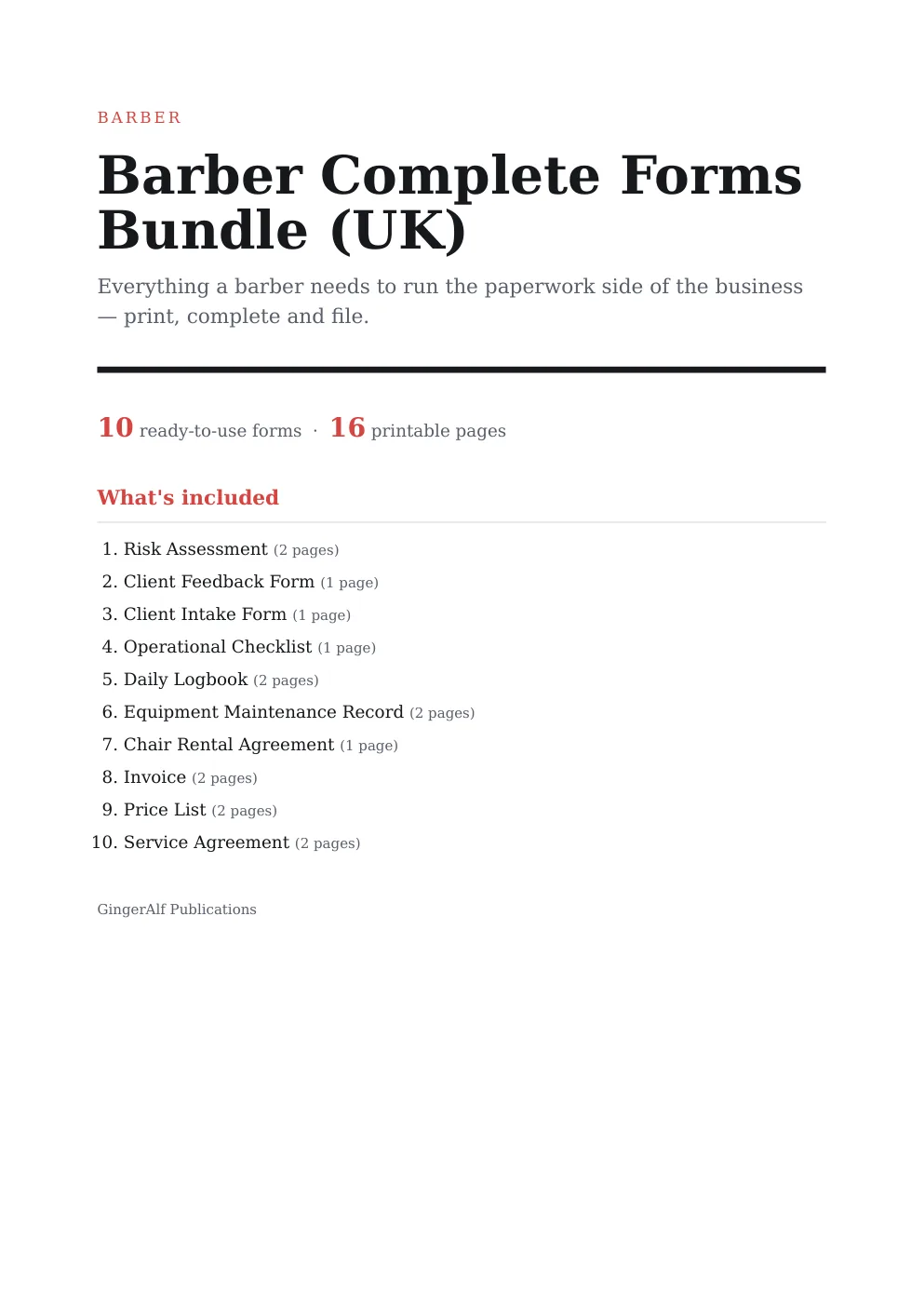 Barber Complete Forms Bundle (UK) preview