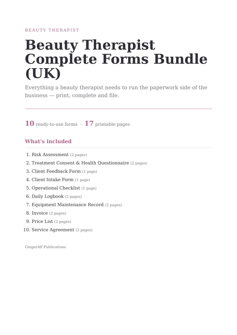 Beauty Therapist Complete Forms Bundle (UK) preview