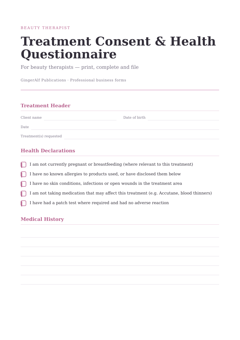 Beauty Therapist Complete Forms Bundle (UK) preview 3