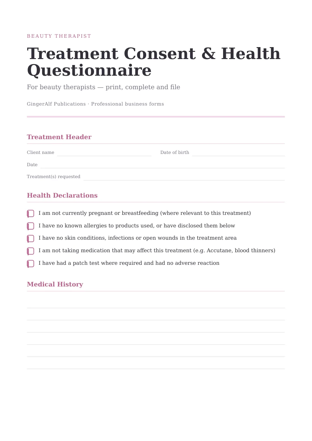 Beauty Therapist Complete Forms Bundle (UK) preview 3