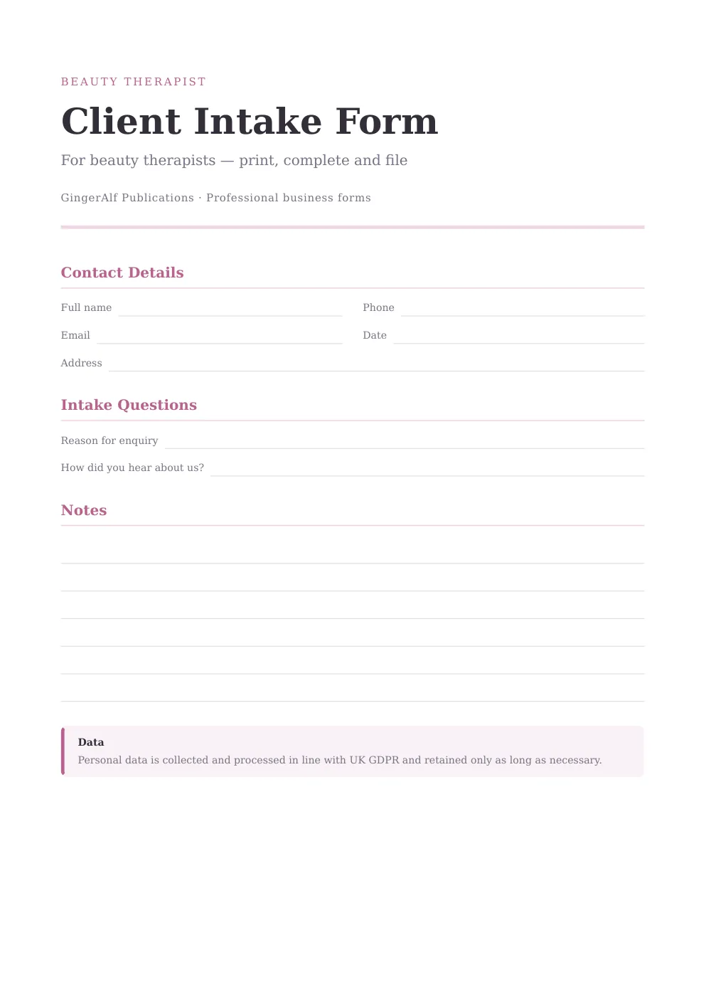 Beauty Therapist Complete Forms Bundle (UK) preview 5