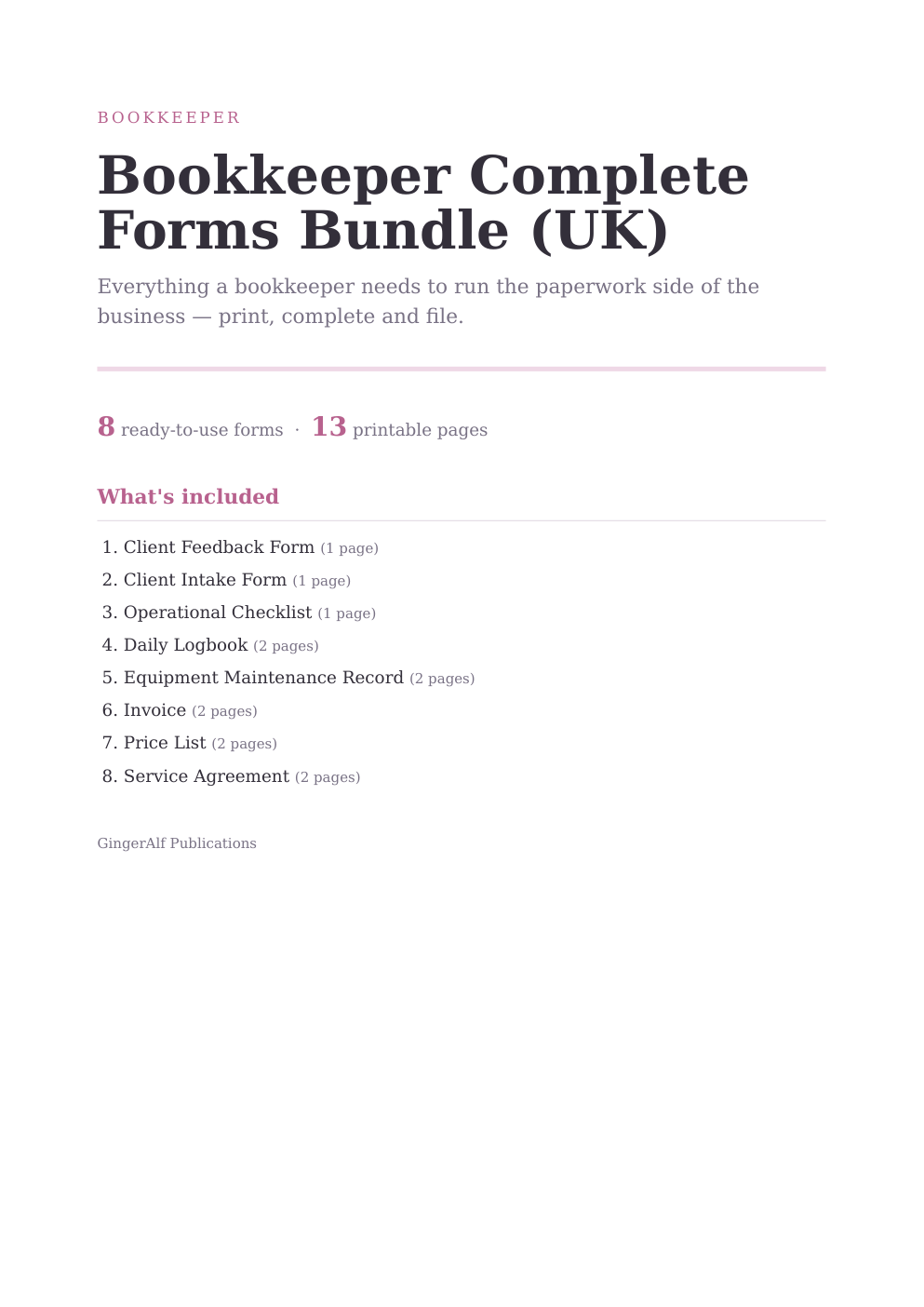 Bookkeeper Complete Forms Bundle (UK) — preview