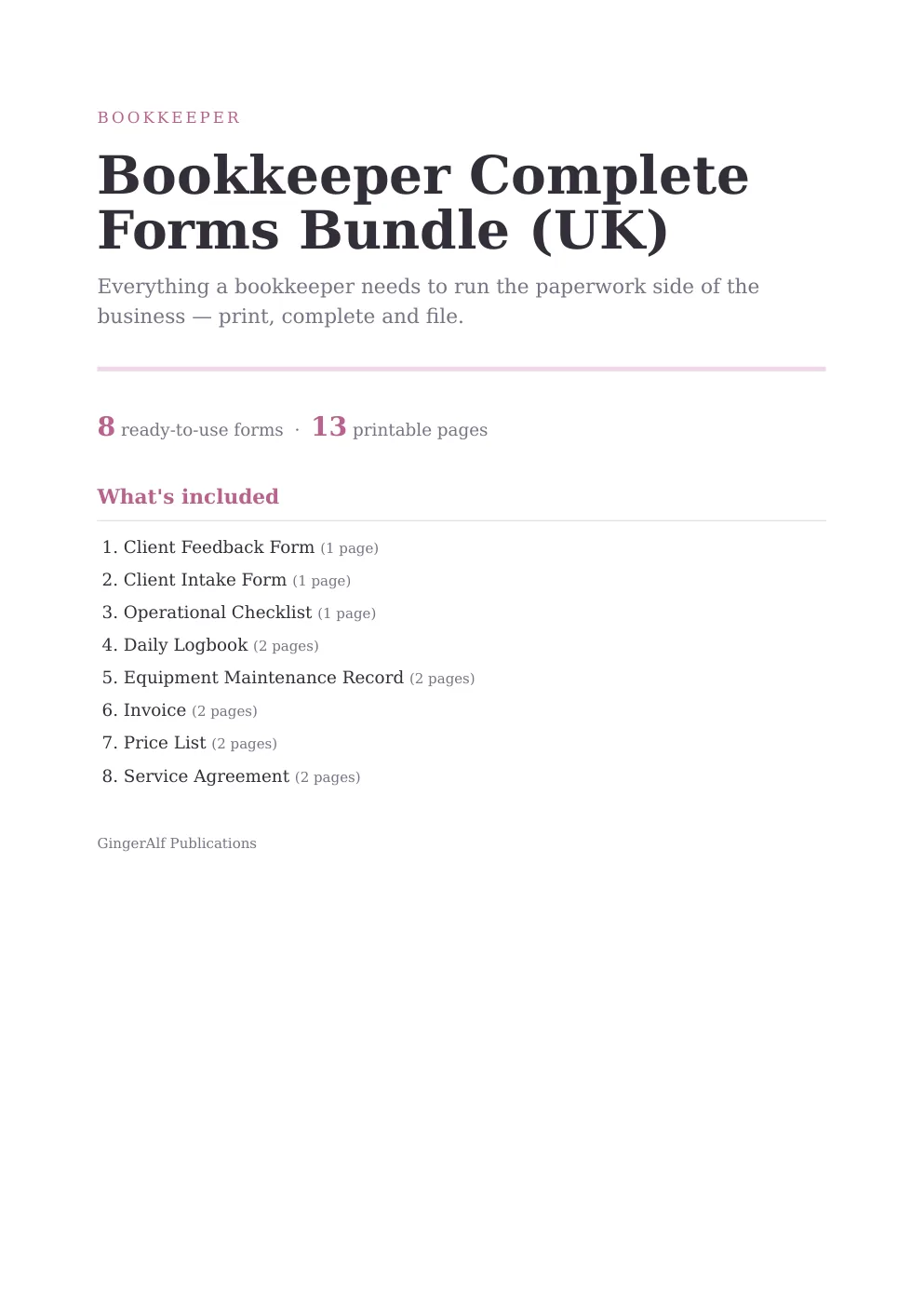 Bookkeeper Complete Forms Bundle (UK) preview