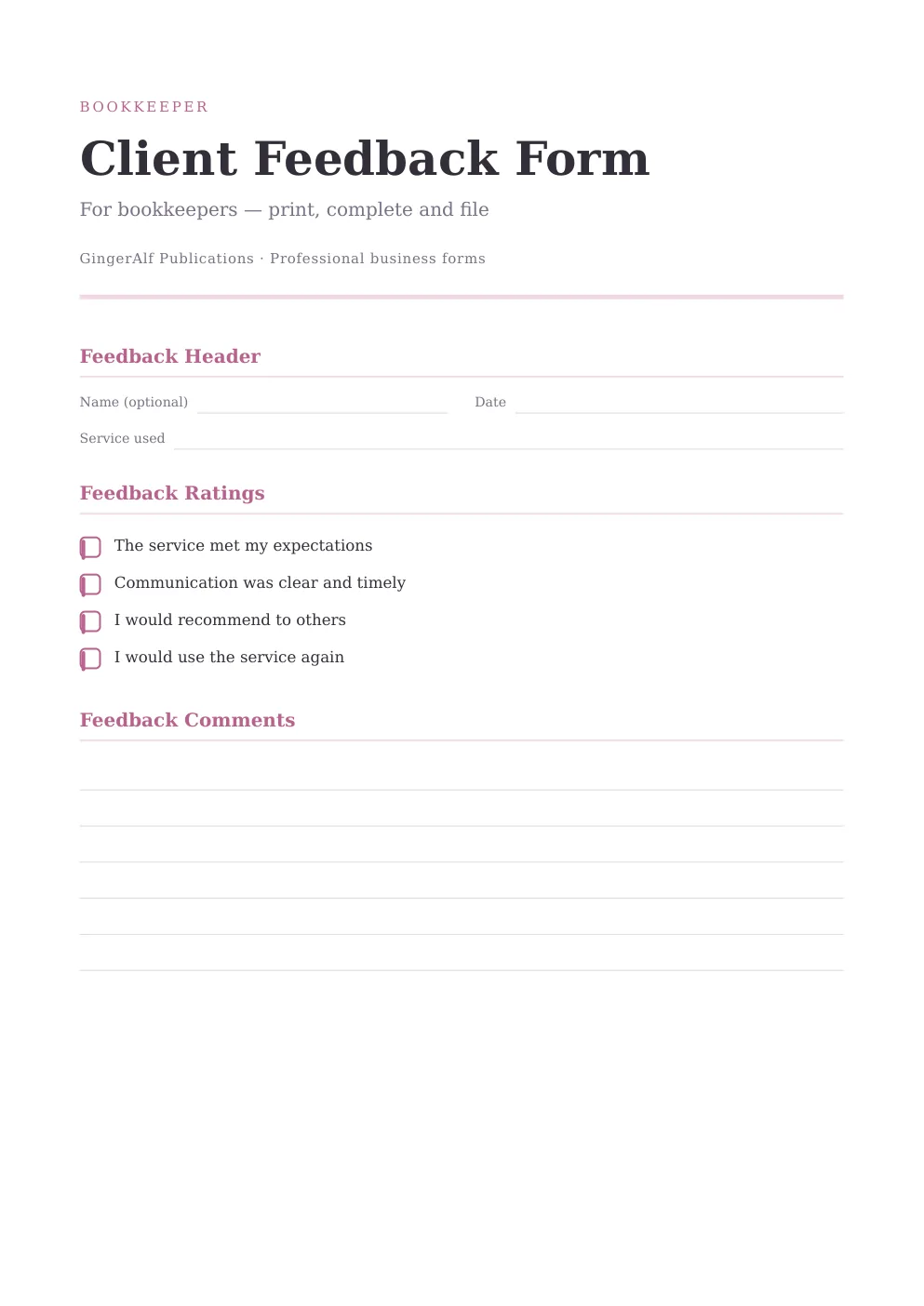 Bookkeeper Complete Forms Bundle (UK) preview 2