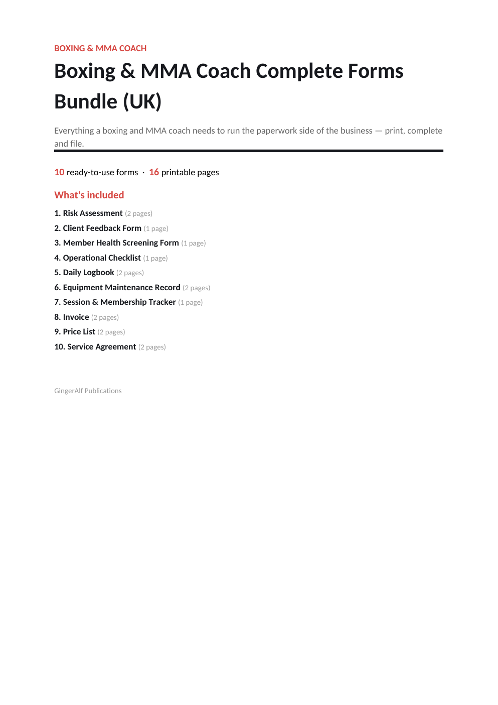 Boxing & MMA Coach Complete Forms Bundle (UK) — preview