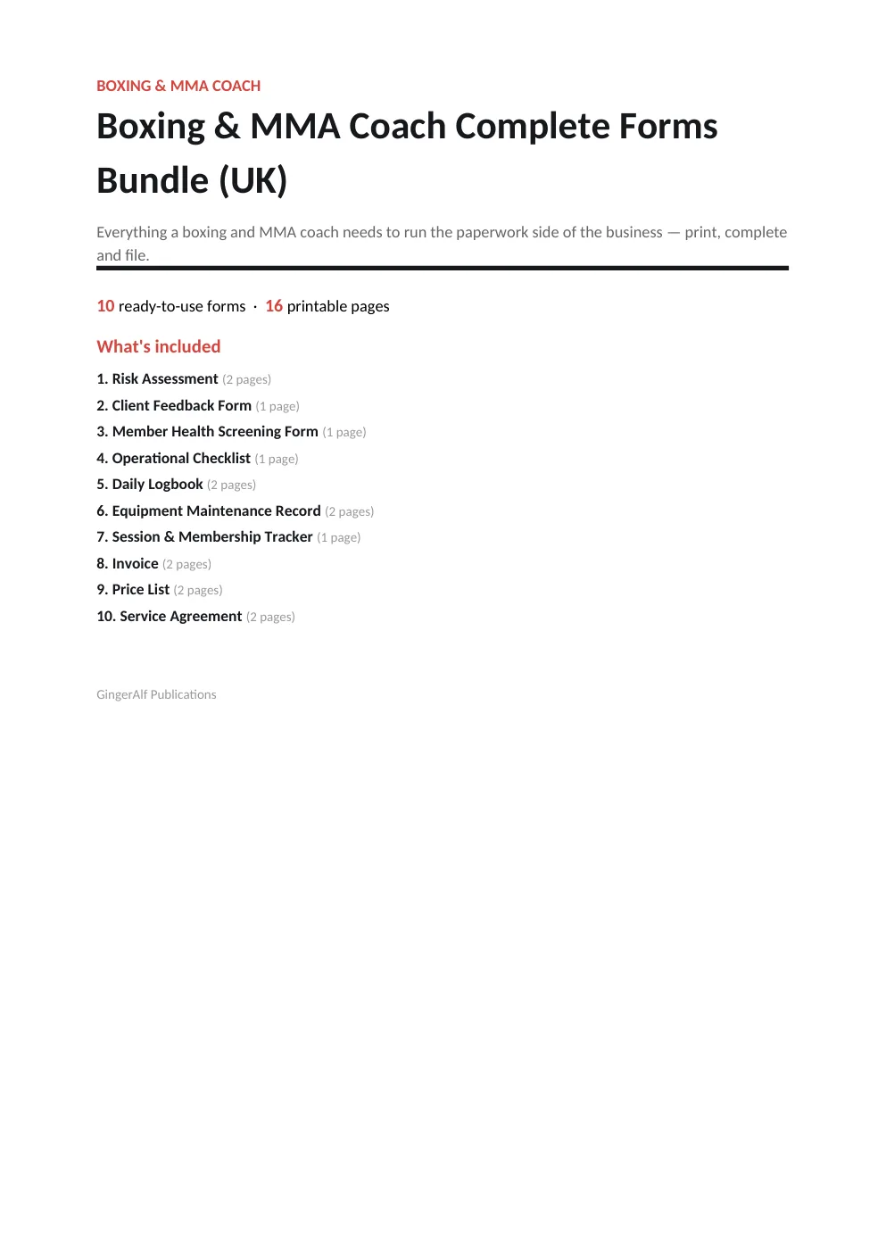 Boxing & MMA Coach Complete Forms Bundle (UK) preview