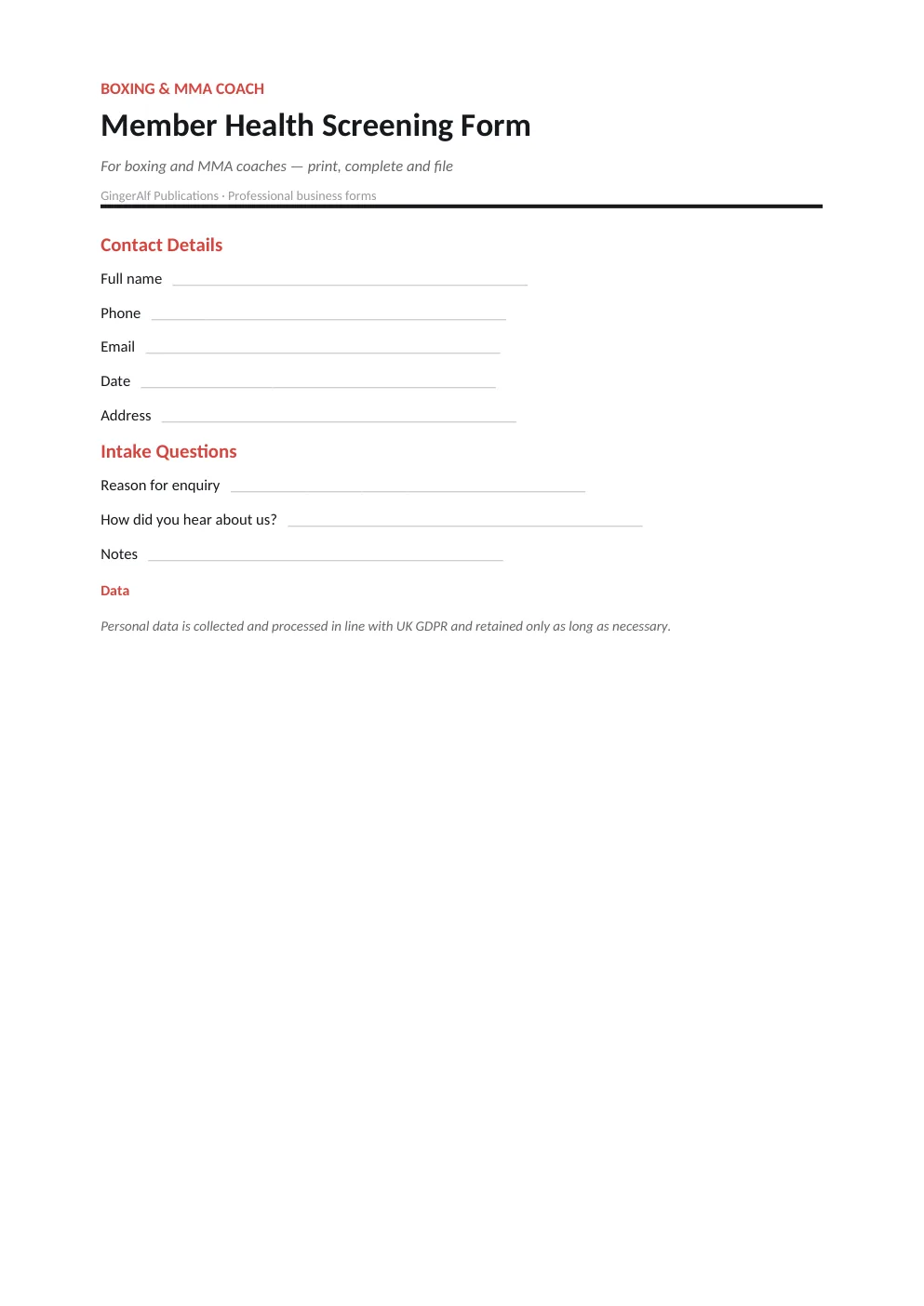 Boxing & MMA Coach Complete Forms Bundle (UK) preview 4