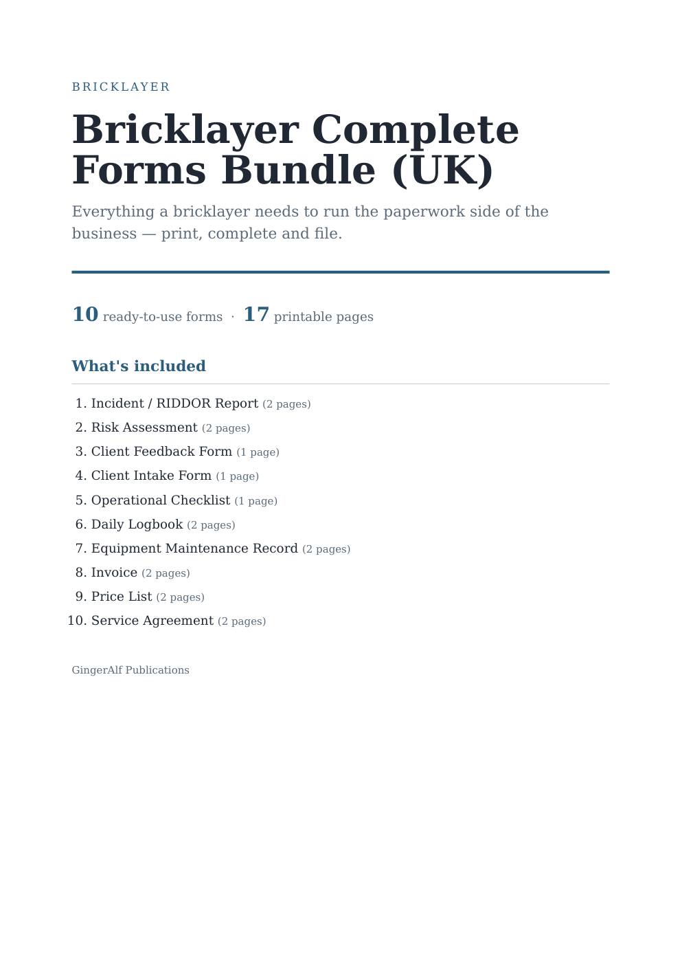 Bricklayer Complete Forms Bundle (UK) — preview