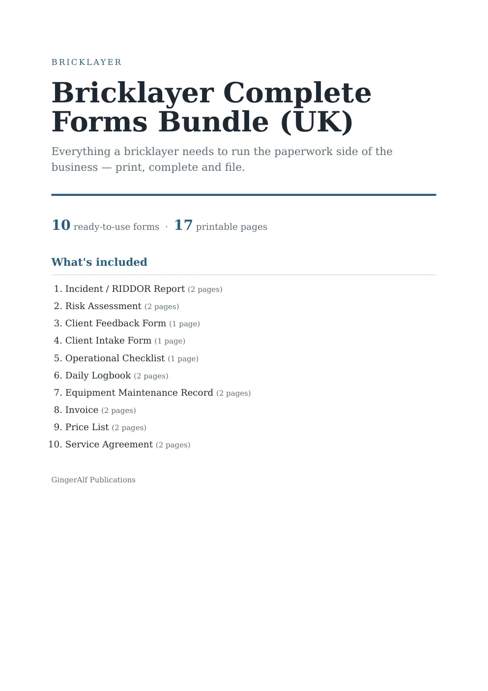 Bricklayer Complete Forms Bundle (UK) preview
