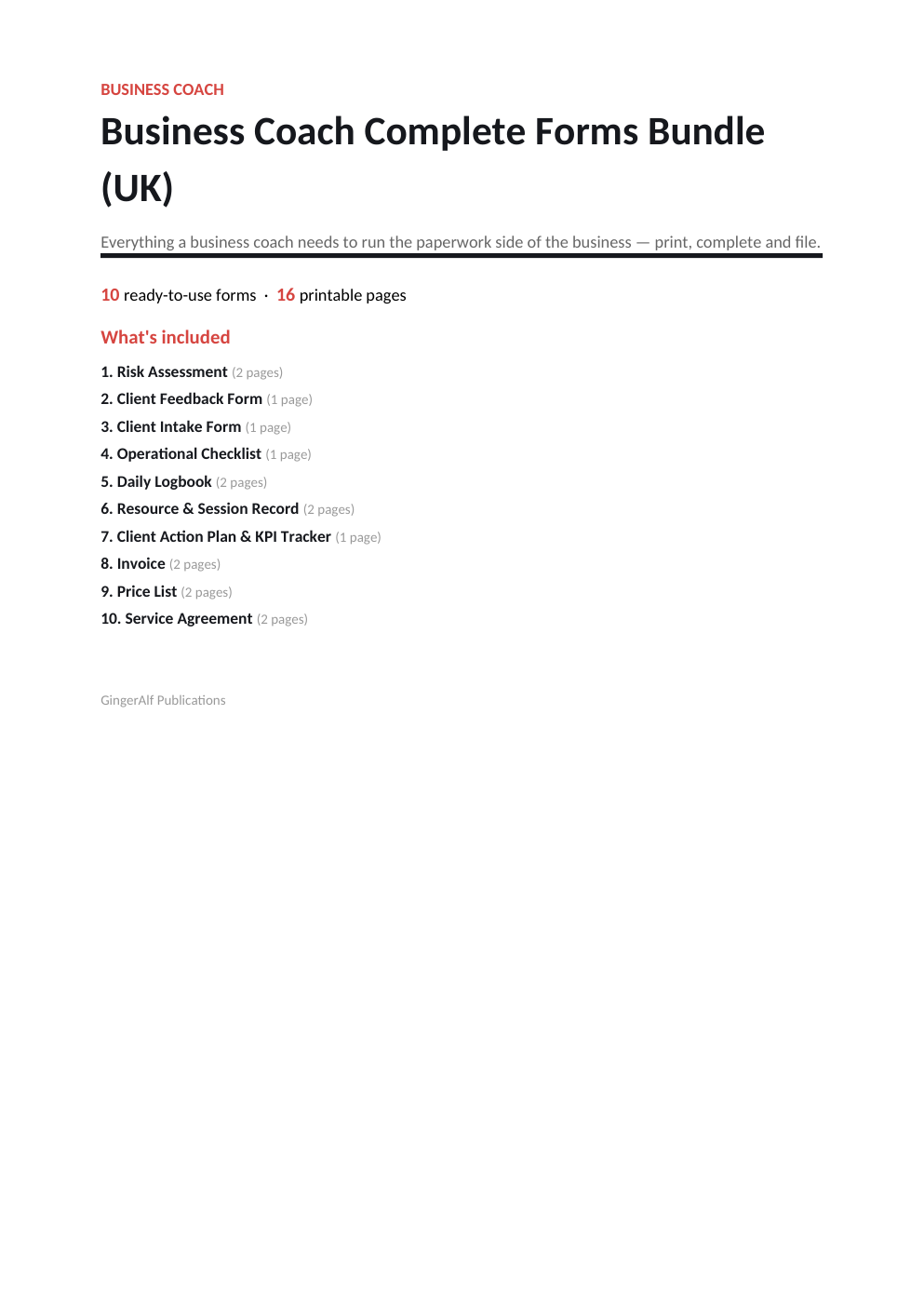Business Coach Complete Forms Bundle (UK) — preview