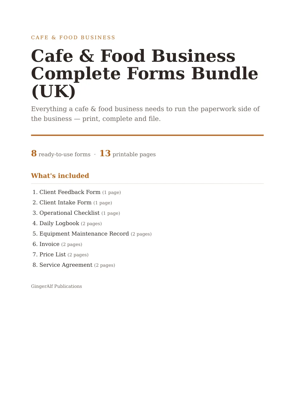 Cafe & Food Business Complete Forms Bundle (UK) preview