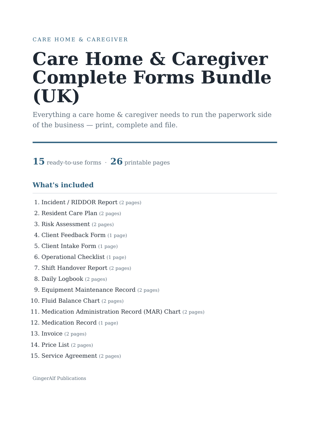 Care Home & Caregiver Complete Forms Bundle (UK) — preview
