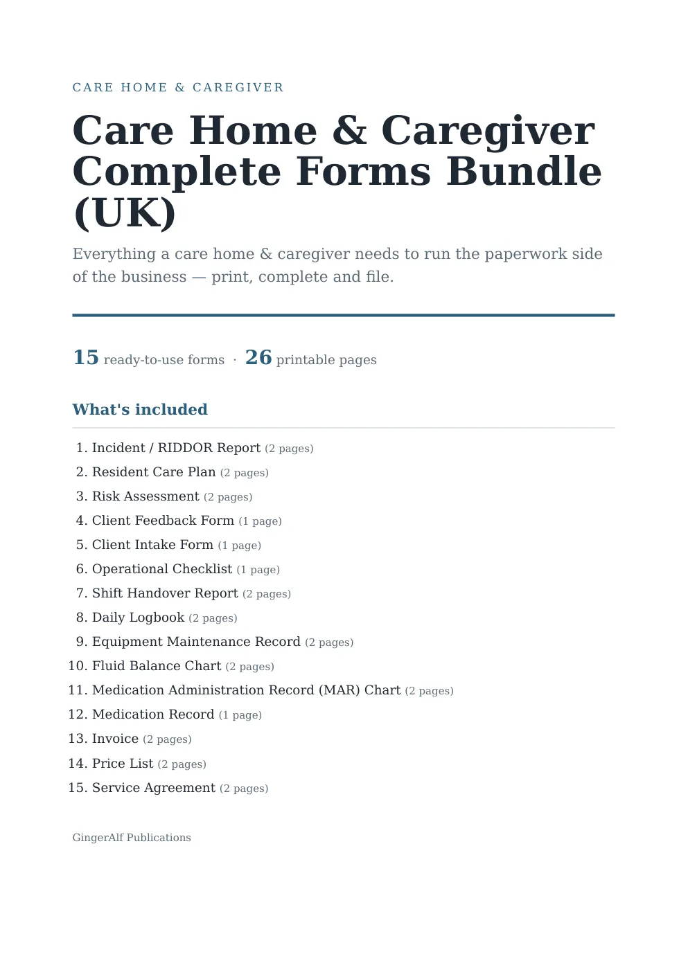 Care Home & Caregiver Complete Forms Bundle (UK) preview