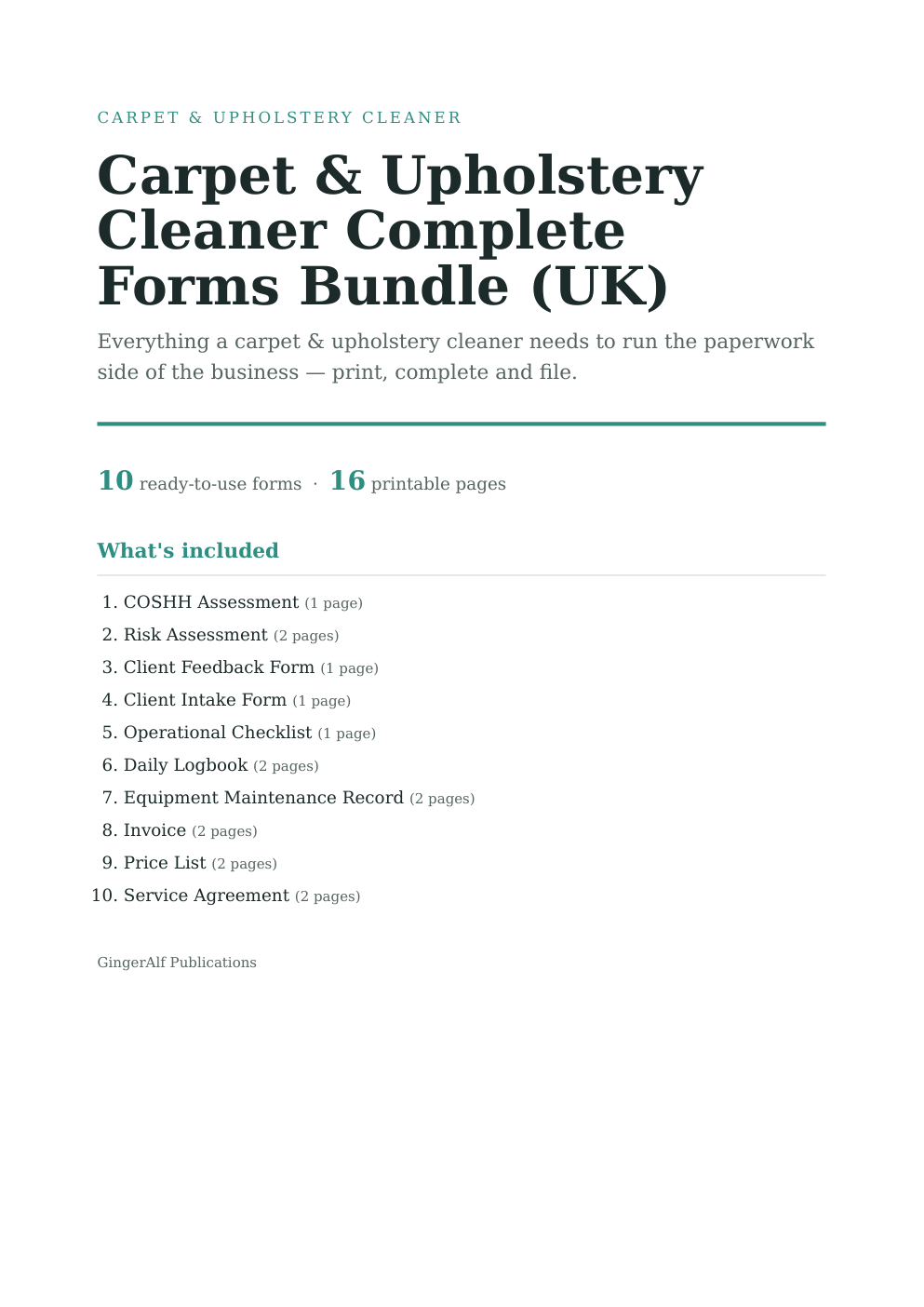 Carpet & Upholstery Cleaner Complete Forms Bundle (UK) — preview