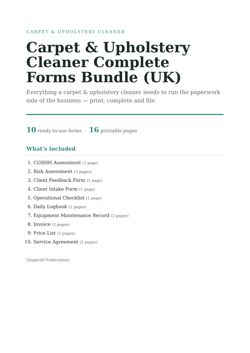Carpet & Upholstery Cleaner Complete Forms Bundle (UK) preview