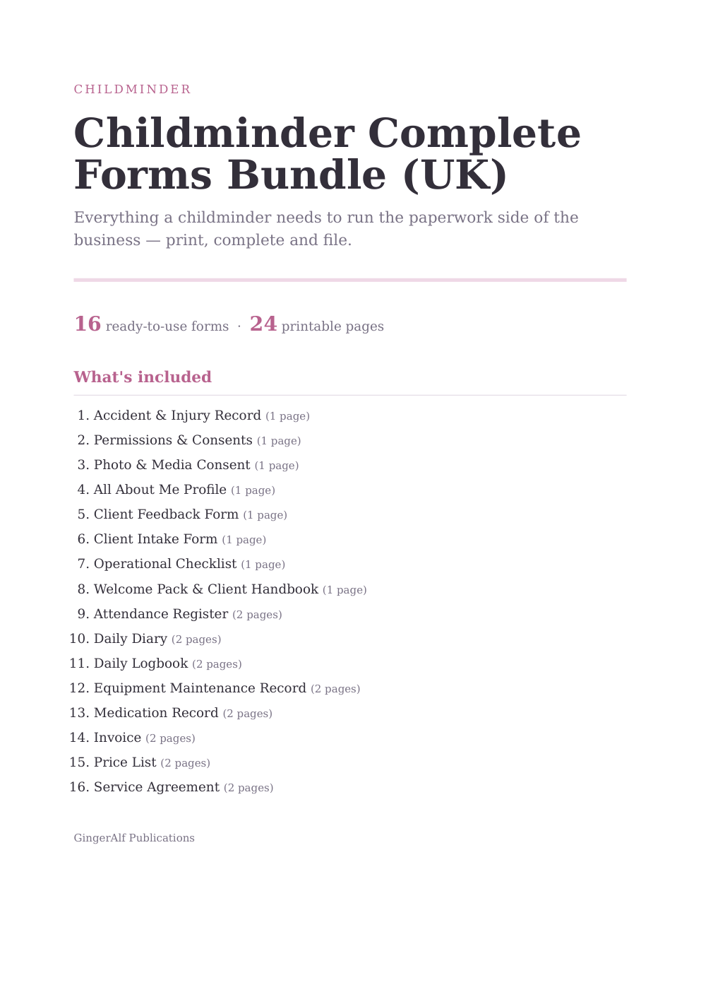 Childminder Complete Forms Bundle (UK) — preview
