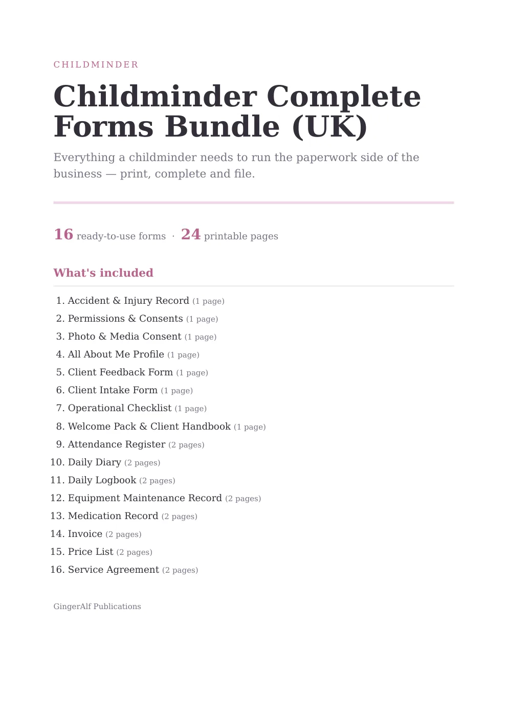 Childminder Complete Forms Bundle (UK) preview