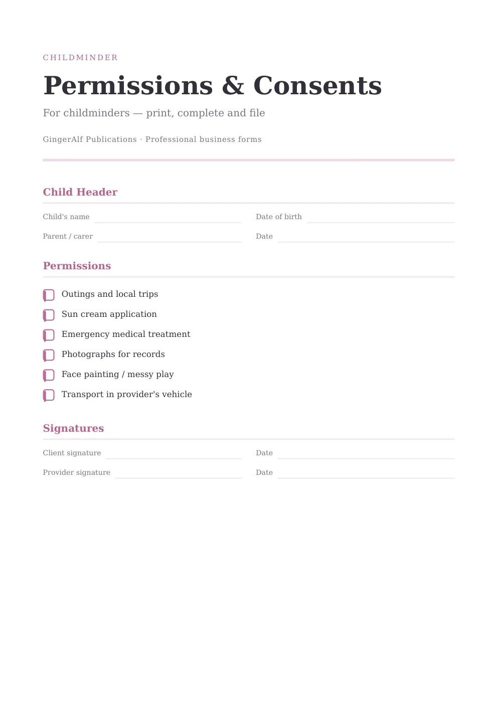 Childminder Complete Forms Bundle (UK) preview 3