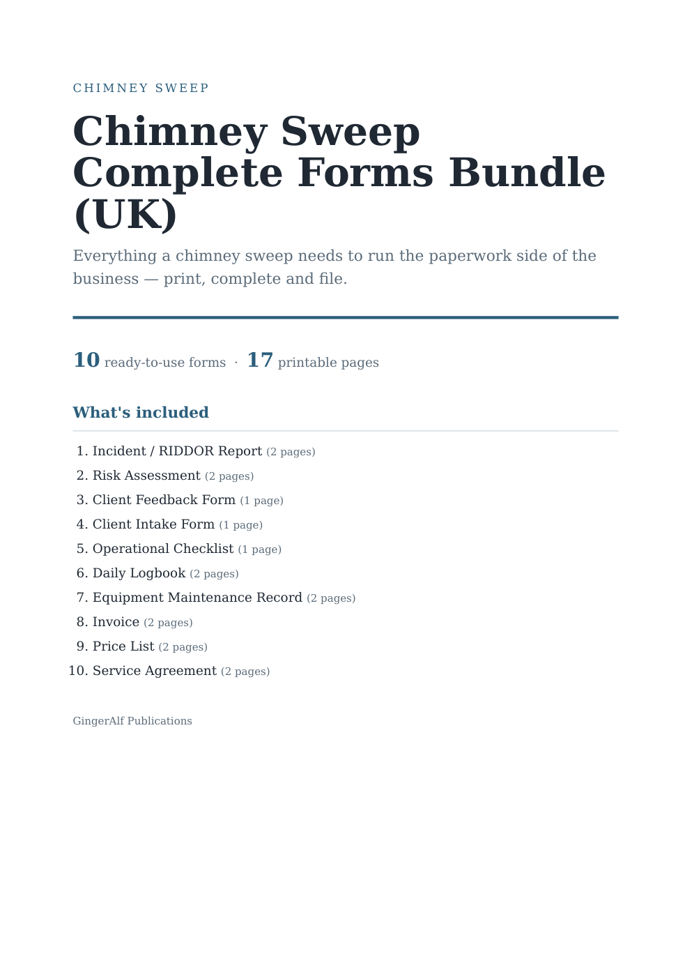 Chimney Sweep Complete Forms Bundle (UK) — preview