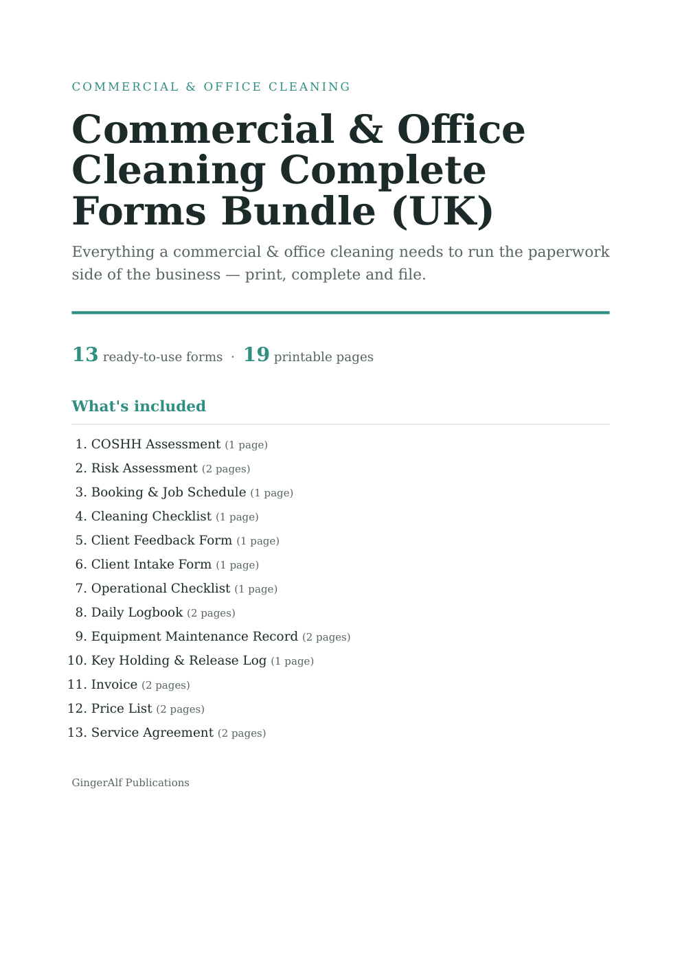 Commercial & Office Cleaning Complete Forms Bundle (UK) — preview
