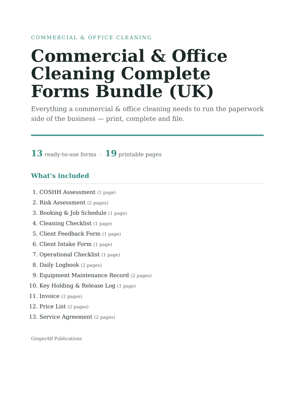Commercial & Office Cleaning Complete Forms Bundle (UK) preview