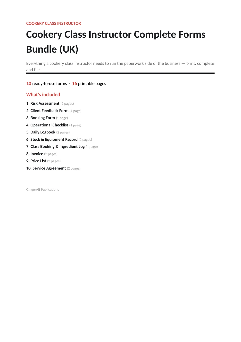 Cookery Class Instructor Complete Forms Bundle (UK) preview
