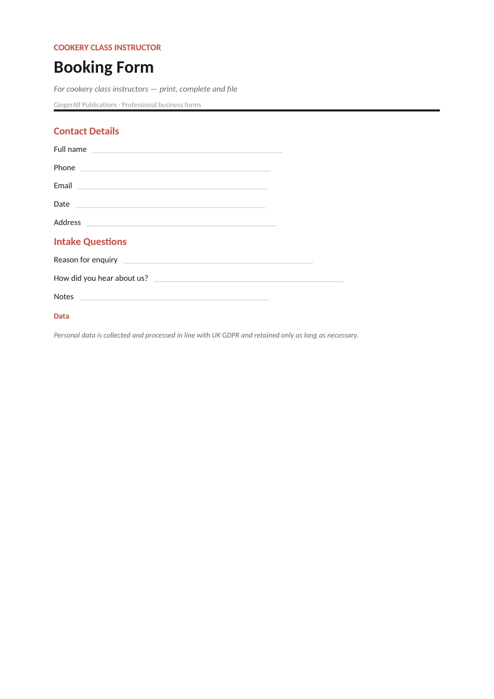 Cookery Class Instructor Complete Forms Bundle (UK) preview 4