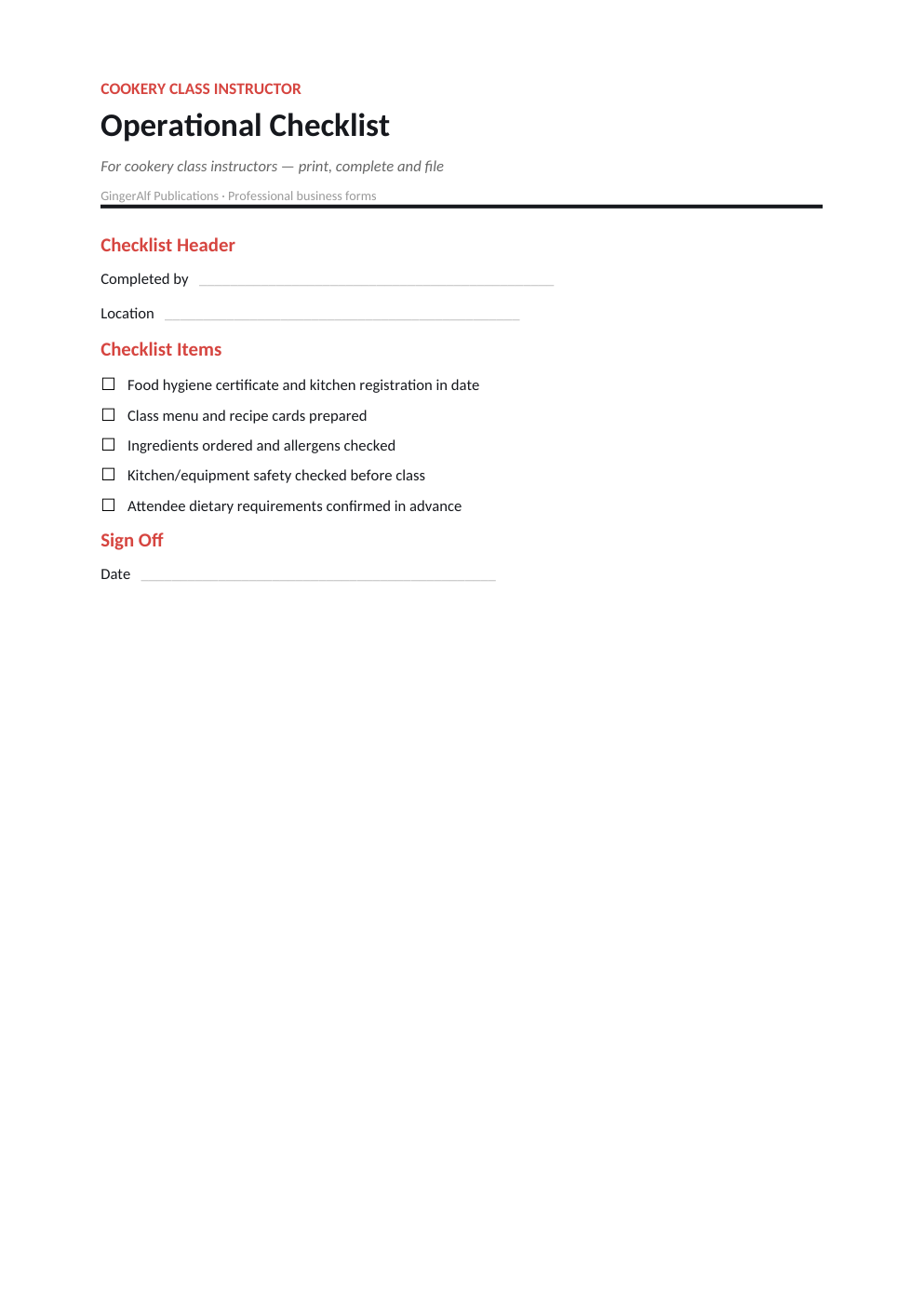 Cookery Class Instructor Complete Forms Bundle (UK) preview 5