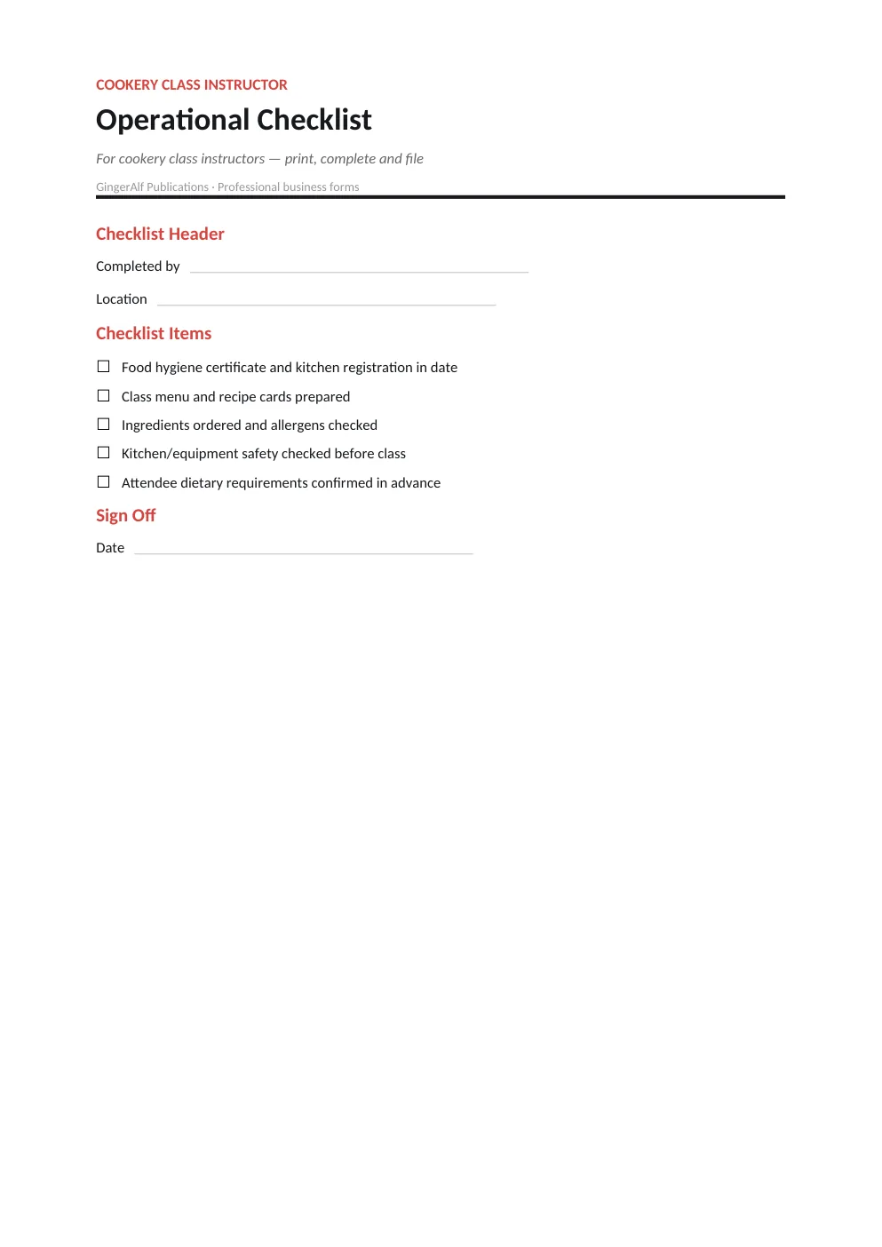 Cookery Class Instructor Complete Forms Bundle (UK) preview 5