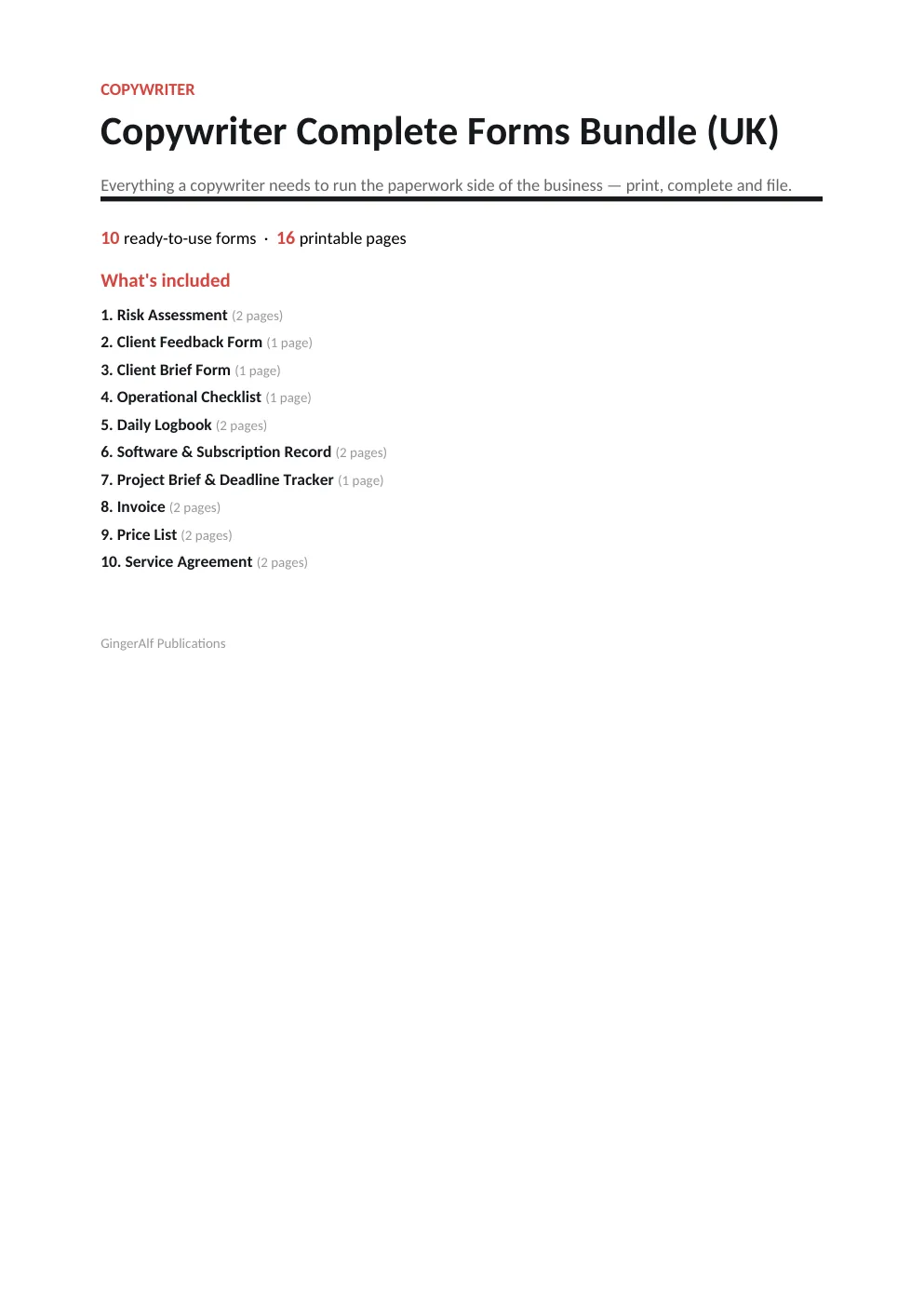 Copywriter Complete Forms Bundle (UK) preview