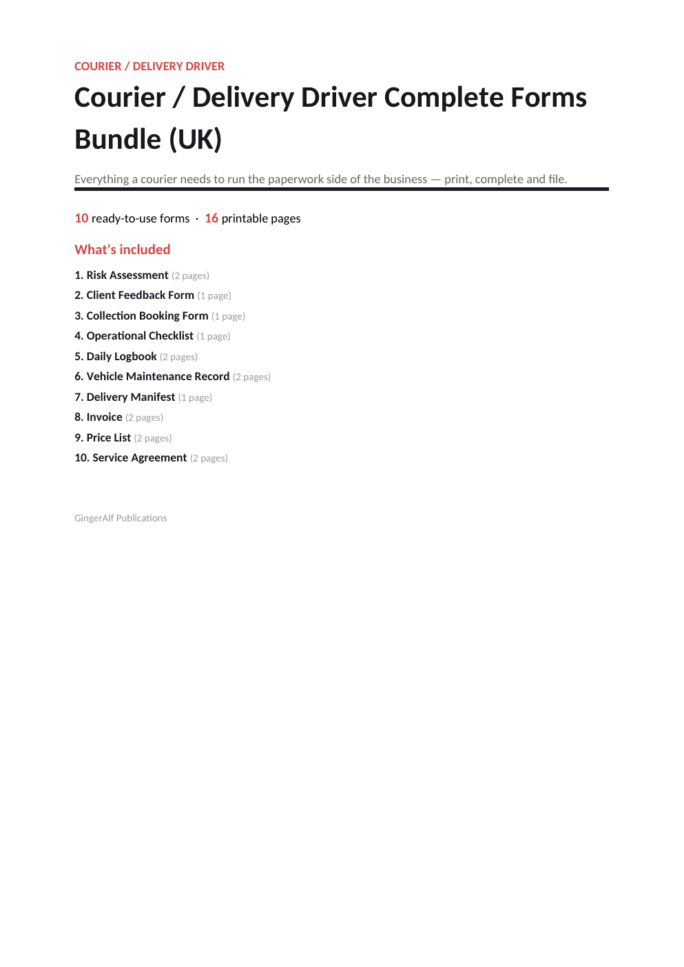Courier / Delivery Driver Complete Forms Bundle (UK) — preview