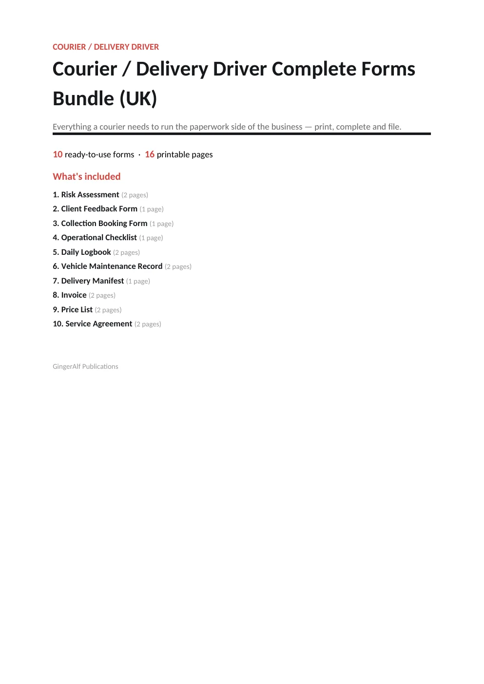 Courier / Delivery Driver Complete Forms Bundle (UK) preview
