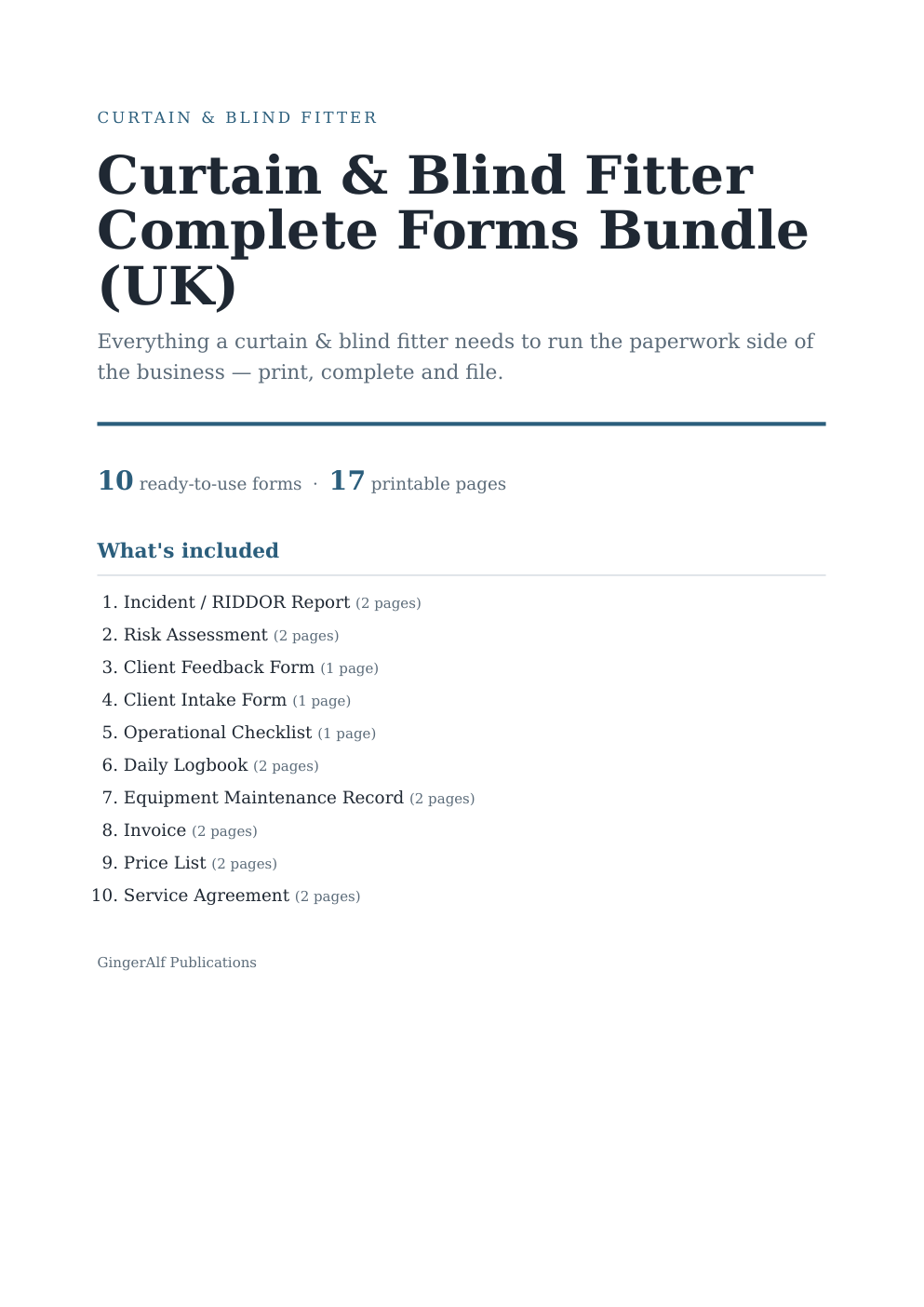 Curtain & Blind Fitter Complete Forms Bundle (UK) — preview