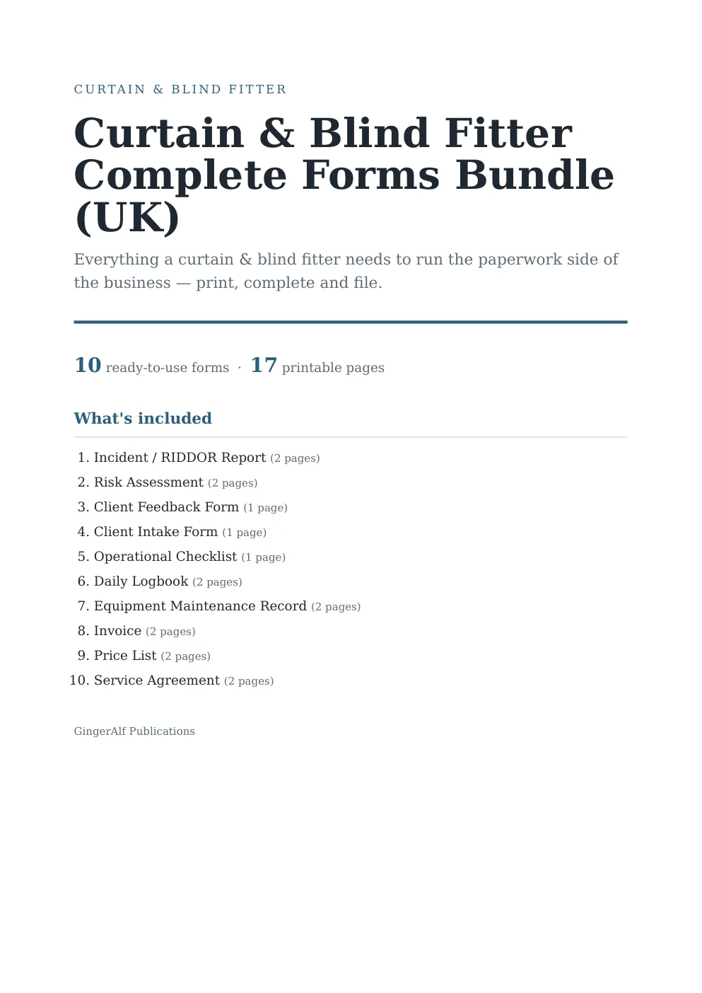 Curtain & Blind Fitter Complete Forms Bundle (UK) preview