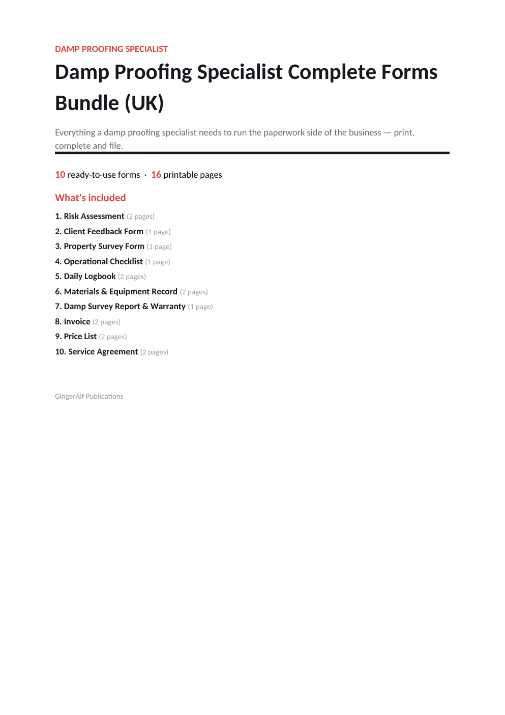 Damp Proofing Specialist Complete Forms Bundle (UK) — preview