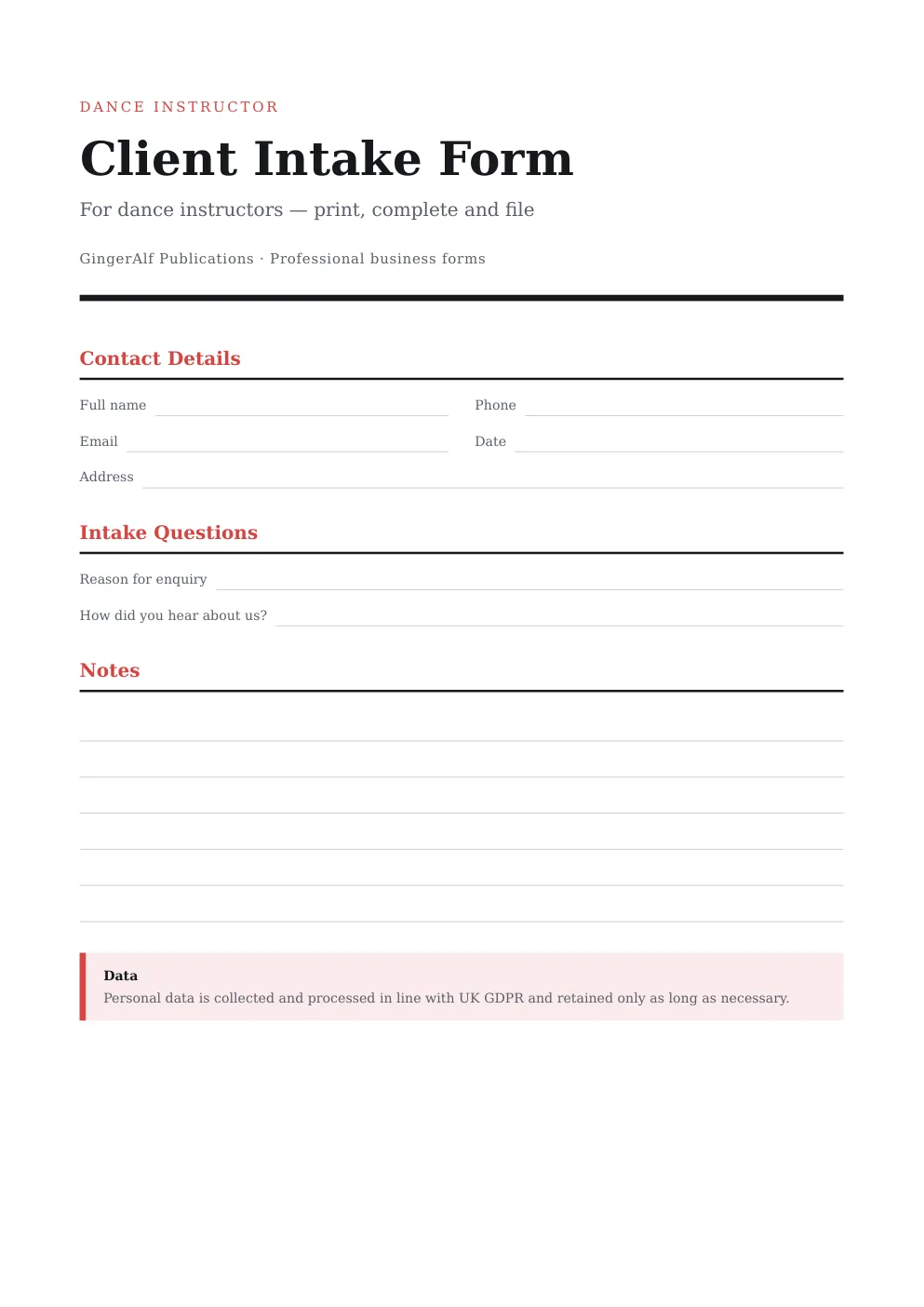 Dance Instructor Complete Forms Bundle (UK) preview 4