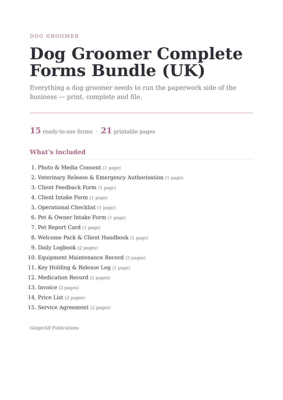 Dog Groomer Complete Forms Bundle (UK) — preview