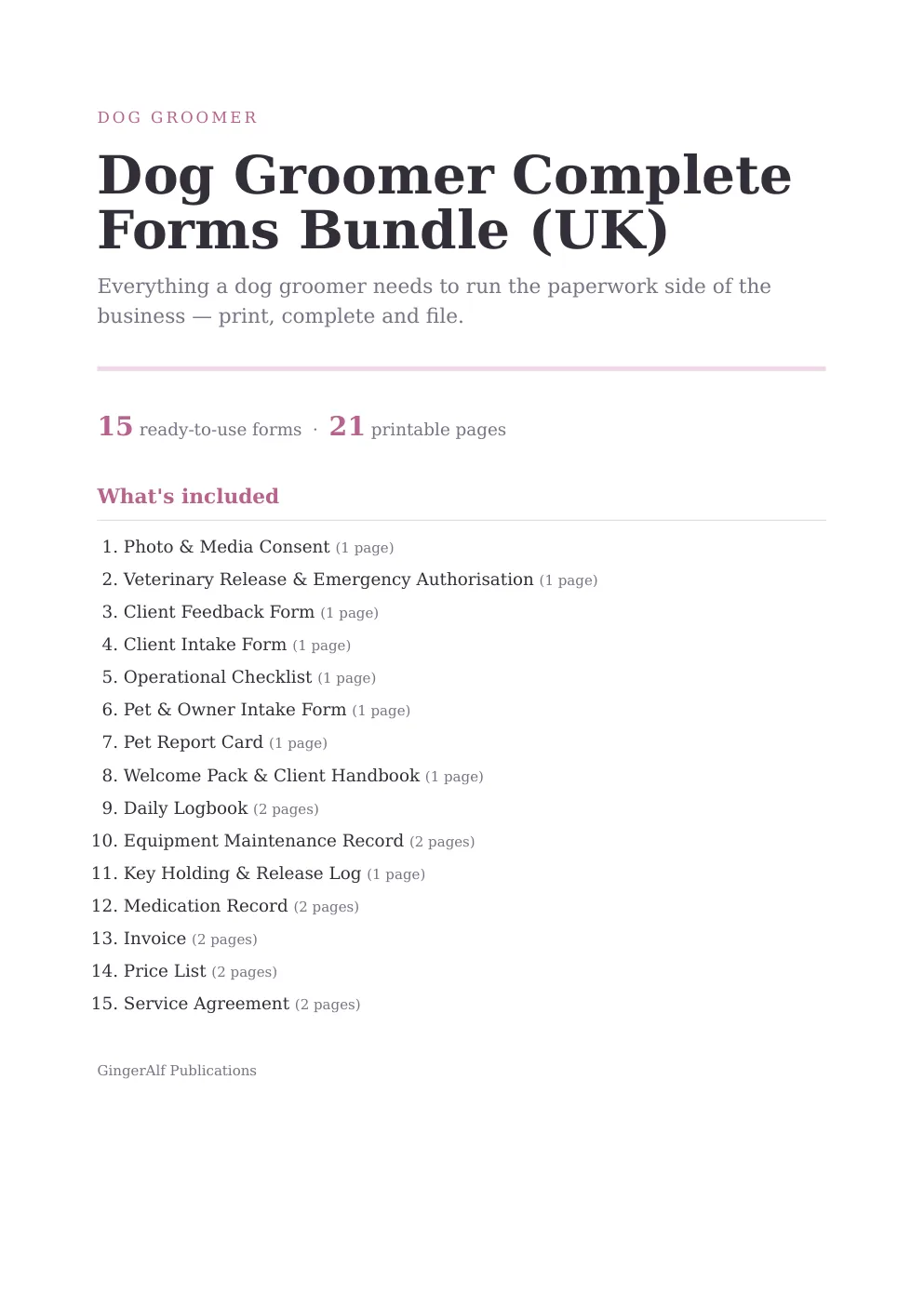 Dog Groomer Complete Forms Bundle (UK) preview