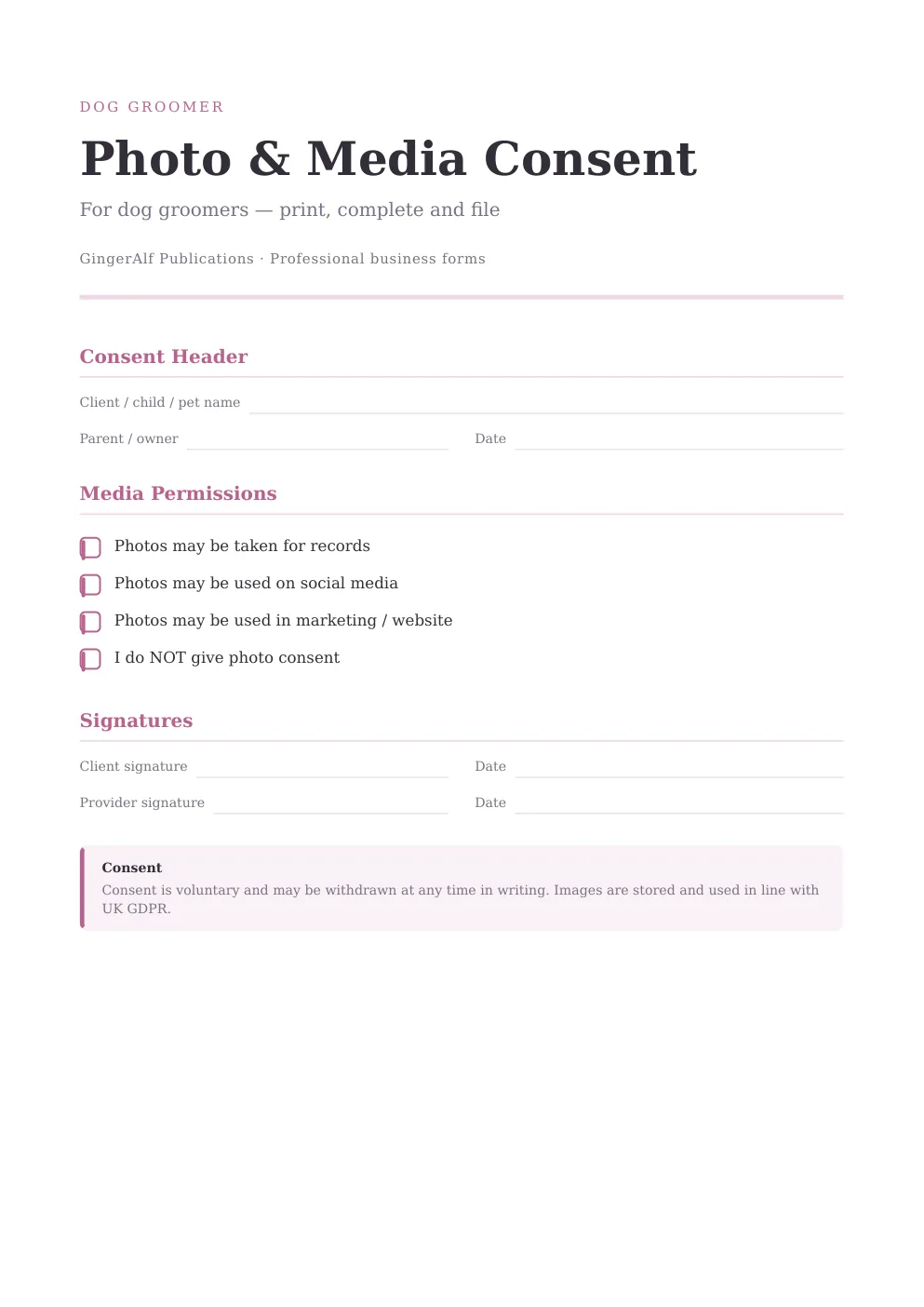 Dog Groomer Complete Forms Bundle (UK) preview 2