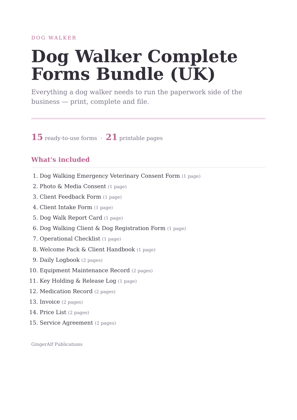 Dog Walker Complete Forms Bundle (UK) — preview