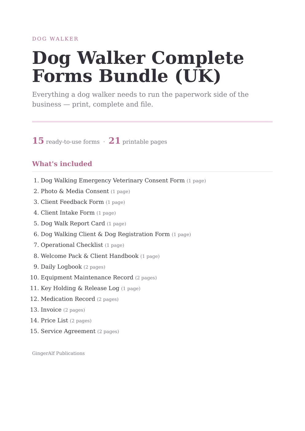Dog Walker Complete Forms Bundle (UK) preview